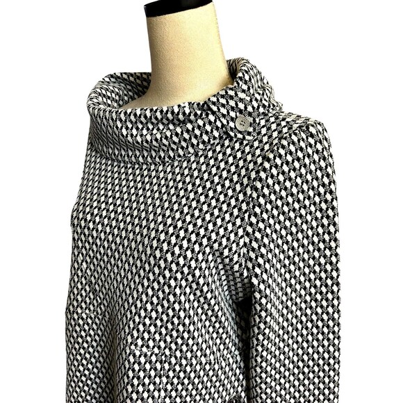 Peck & Peck Houndstooth Cowl Neck Black White Silver Button Shift Mini D… - Picture 3 of 9